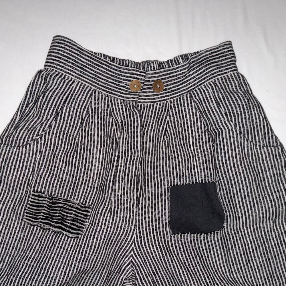 Paper Lace NWT Striped 100% Linen Patchwork Crop Pants Small Lagenlook Boho Art - Picture 11 of 12
